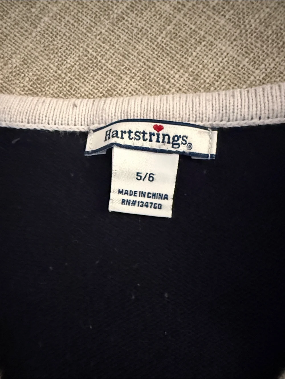 Hartstrings Navy Cardigan with Red Heart Motif and White Trim